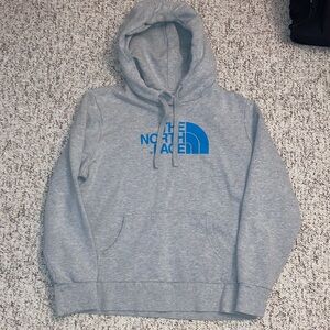 Like New…..The North Face Women’s  Light Gray Drawstring Hoodie with Blue Logo